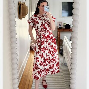 NWT Ann Taylor Red and White Floral Midi Dress
